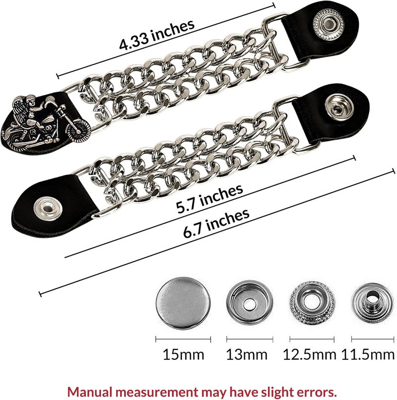 Mirthcos Motorcycle Vest Extenders for Men & Women - 4 PCS Leather Vest Extensions for Biker - Durable Double Chrome Chains - Image 3